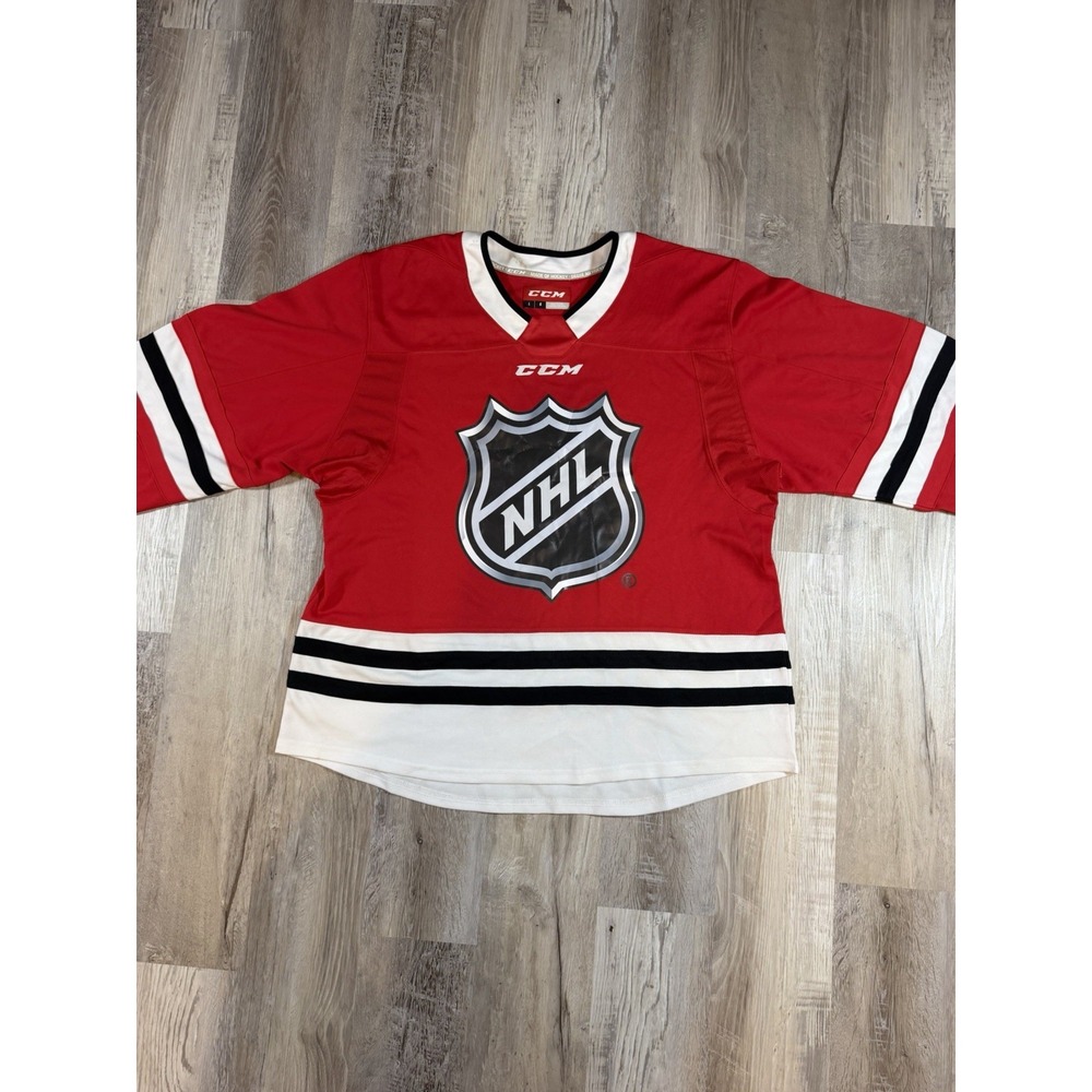 CCM NHL Shield Hockey Jersey Mens Large Red Black White Blank Back - Picture 1 of 9